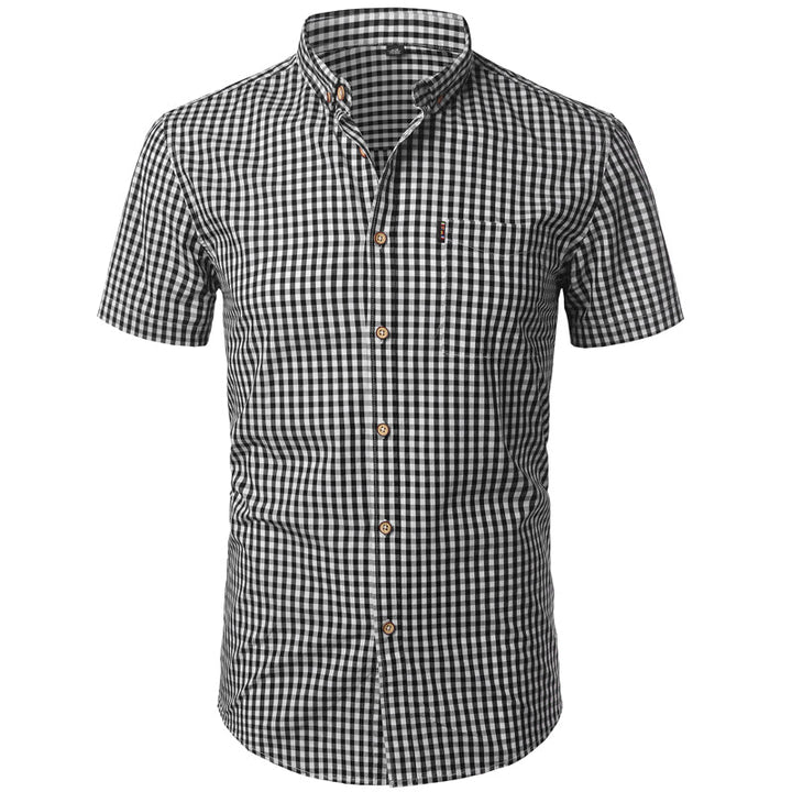 "Kariertes Herren Kurzarmhemd aus Baumwolle, Regular-Fit, klassisches Design, Business-Casual-Stil, komfortabel und stilvoll.
