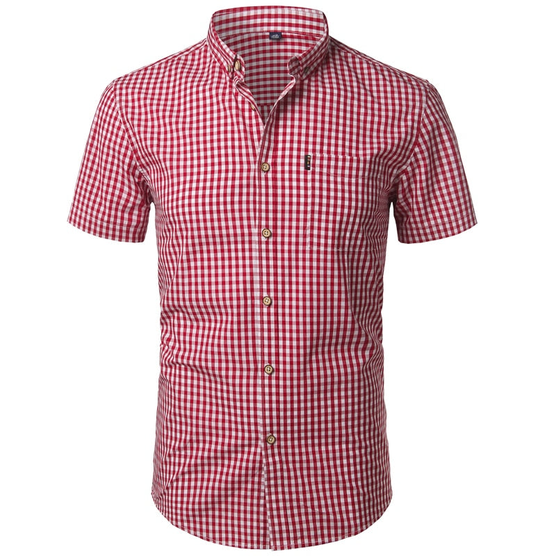 "Kariertes Herren Kurzarmhemd aus Baumwolle, Regular-Fit, klassisches Design, Business-Casual-Stil, komfortabel und stilvoll.
