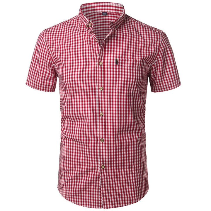 "Kariertes Herren Kurzarmhemd aus Baumwolle, Regular-Fit, klassisches Design, Business-Casual-Stil, komfortabel und stilvoll.