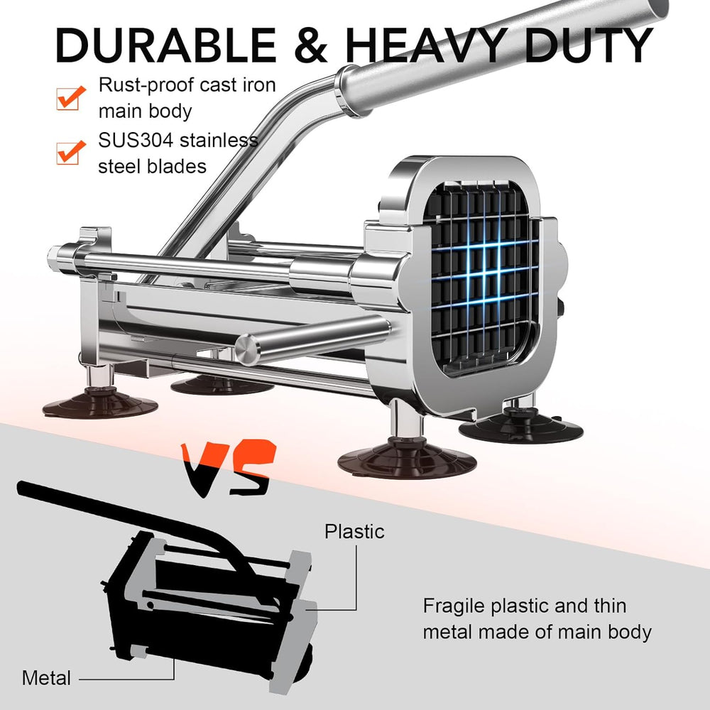 Hochleistungs-Pommesschneider aus Edelstahl, rostfreies Gusseisen, langlebig, rutschfest.