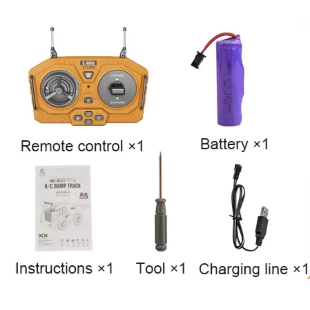 "Kind spielt mit robustem ferngesteuertem Baustellenfahrzeug, ideal drinnen und draußen, einfach zu steuern."