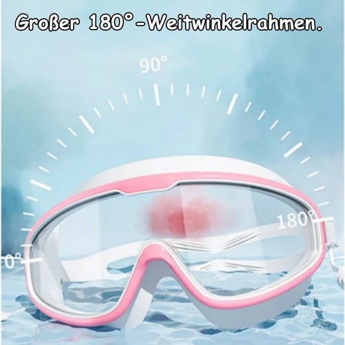 Kinder Schwimmbrille mit großen Linsen, Anti-Beschlag-Beschichtung, verstellbaren Bändern; ideal für klare Sicht im Wasser.