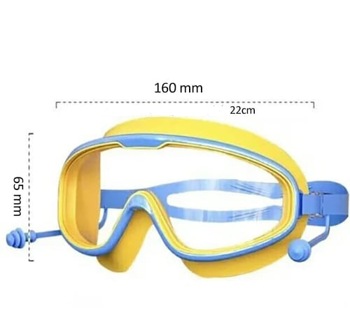 Kinder Schwimmbrille mit großen Linsen, Anti-Beschlag-Beschichtung, verstellbaren Bändern; ideal für klare Sicht im Wasser.