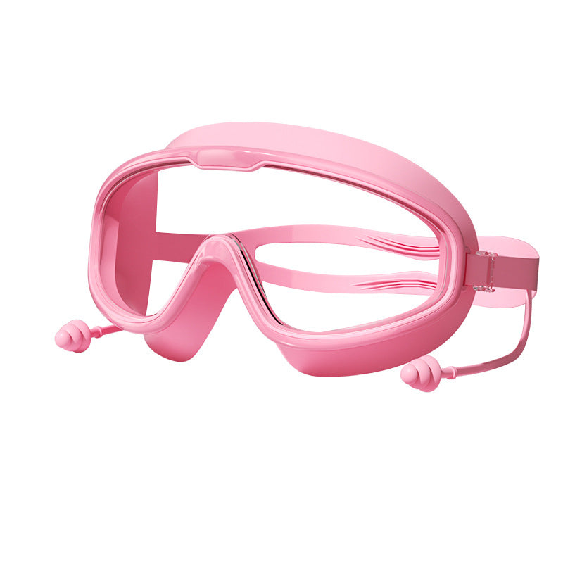 Kinder Schwimmbrille mit großen Linsen, Anti-Beschlag-Beschichtung, verstellbaren Bändern; ideal für klare Sicht im Wasser.