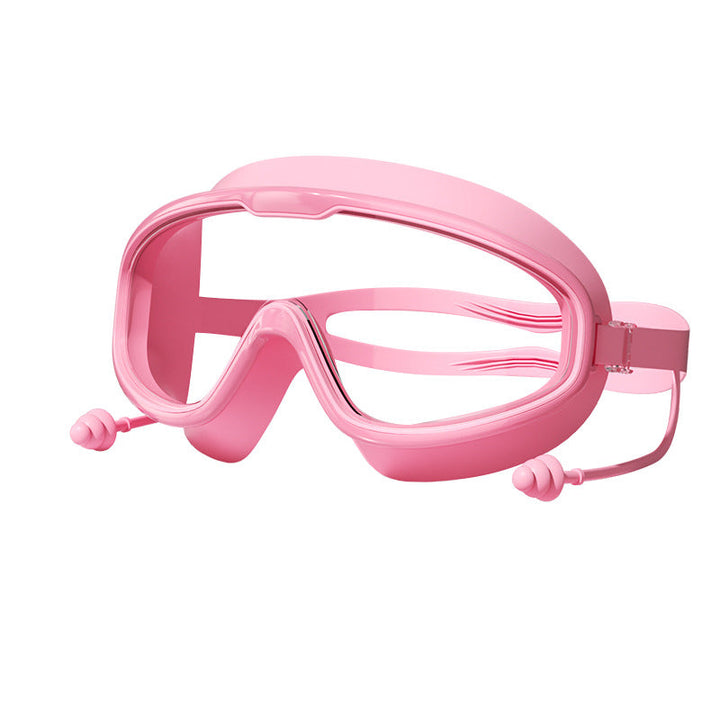 Kinder Schwimmbrille mit großen Linsen, Anti-Beschlag-Beschichtung, verstellbaren Bändern; ideal für klare Sicht im Wasser.