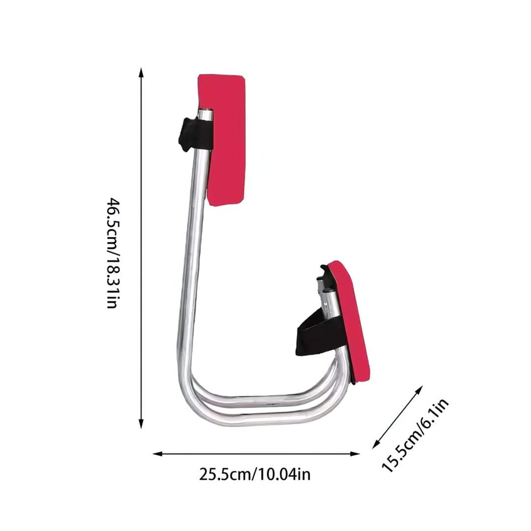 Rote tragbare Gartenkniehocker mit Riemen, Metallrahmen, klappbar, ergonomisch.