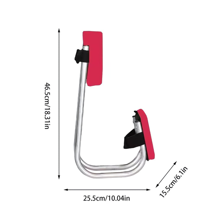 Rote tragbare Gartenkniehocker mit Riemen, Metallrahmen, klappbar, ergonomisch.