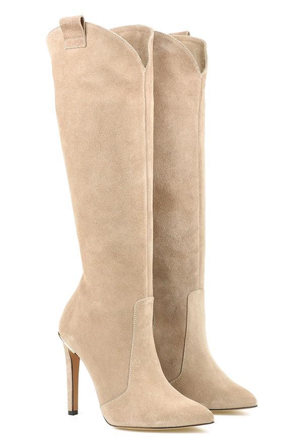 "Kniehohe Damenstiefel mit Reißverschluss, rutschfeste Sohle, elegantes Design, Betonung der Beine, vielseitig einsetzbar."