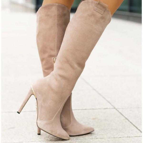 "Kniehohe Damenstiefel mit Reißverschluss, rutschfeste Sohle, elegantes Design, Betonung der Beine, vielseitig einsetzbar."