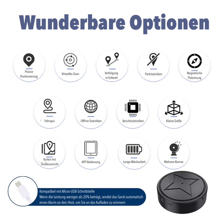 Kompakter, magnetischer Mini-GPS-Tracker für Autos mit Echtzeitüberwachung in elegantem, schwarzem Design.