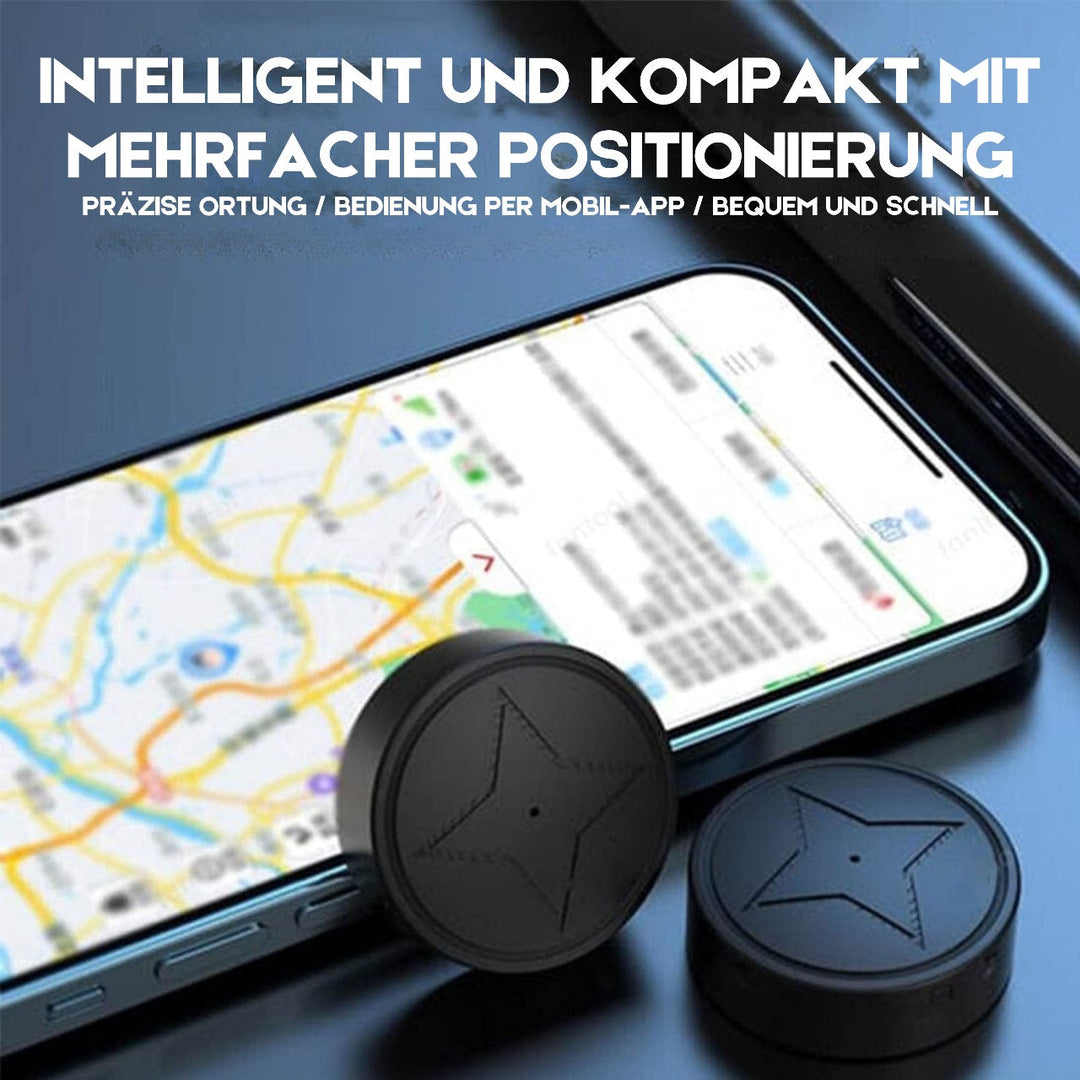 "Kompakter schwarzer Smart GPS-Tracker, magnetisch, kompakt, für Echtzeitüberwachung und Schutz von Wertsachen."