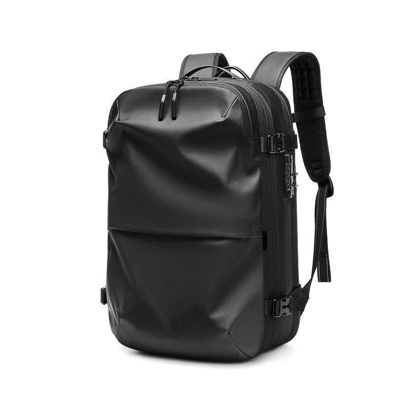 "Kompakter Vakuum-Rucksack, ideal für Reisen; modernes Design, wasserabweisend, robuster Reißverschluss, platzsparend."
