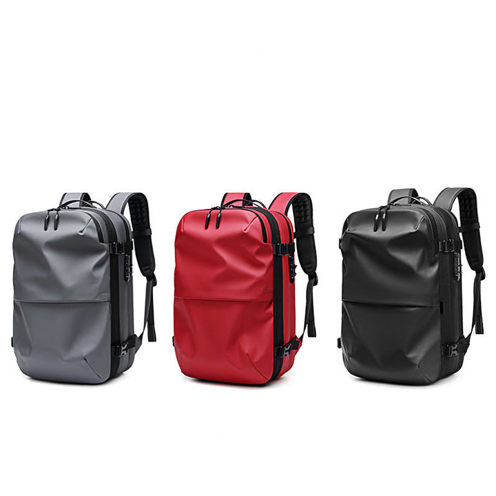 "Kompakter Vakuum-Rucksack, ideal für Reisen; modernes Design, wasserabweisend, robuster Reißverschluss, platzsparend."