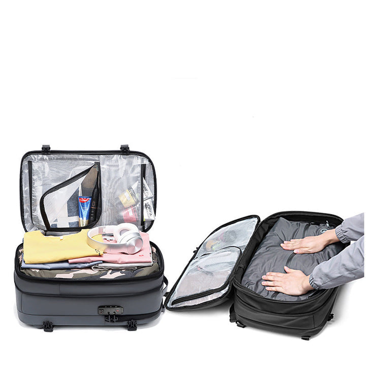 "Kompakter Vakuum-Rucksack, ideal für Reisen; modernes Design, wasserabweisend, robuster Reißverschluss, platzsparend."