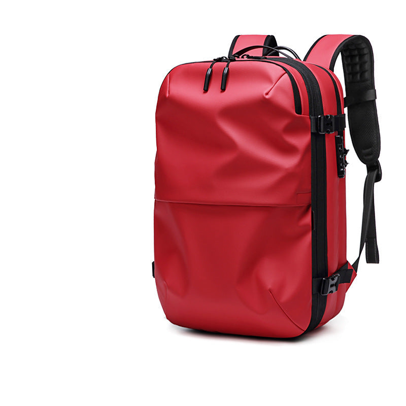 "Kompakter Vakuum-Rucksack, ideal für Reisen; modernes Design, wasserabweisend, robuster Reißverschluss, platzsparend."