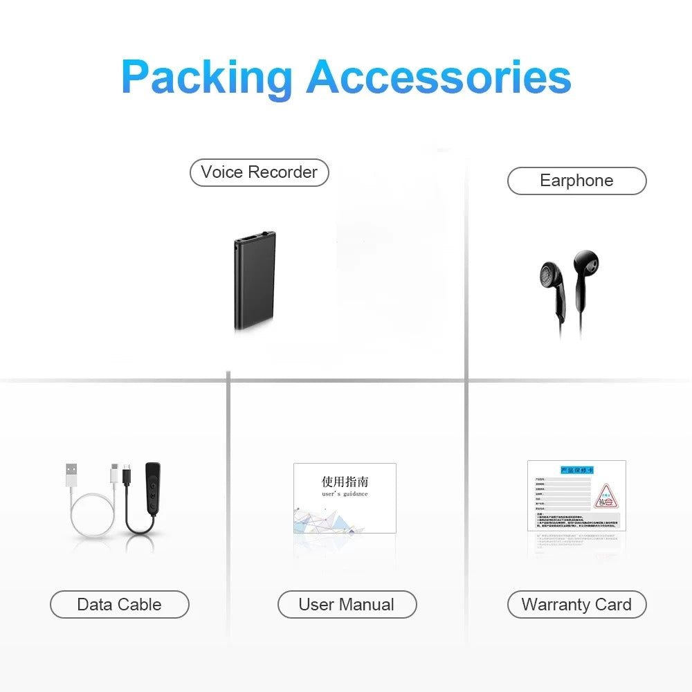 "Kompaktes Mini-Diktiergerät, 16GB-32GB, silber, tragbar, ideal für unterwegs, klare Audioaufnahmen, Größe 5x0,6 cm, 21g"