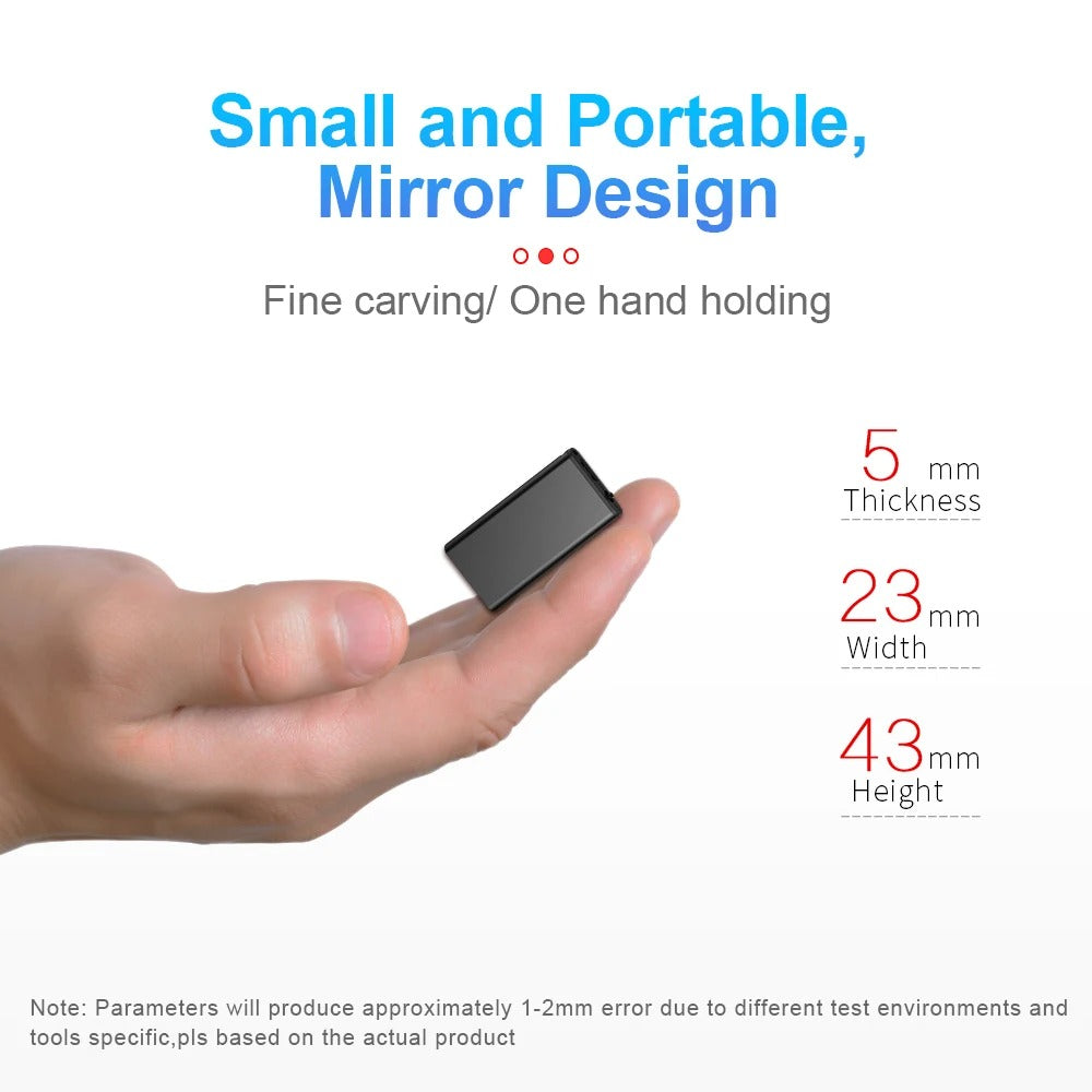 "Kompaktes Mini-Diktiergerät, 16GB-32GB, silber, tragbar, ideal für unterwegs, klare Audioaufnahmen, Größe 5x0,6 cm, 21g"