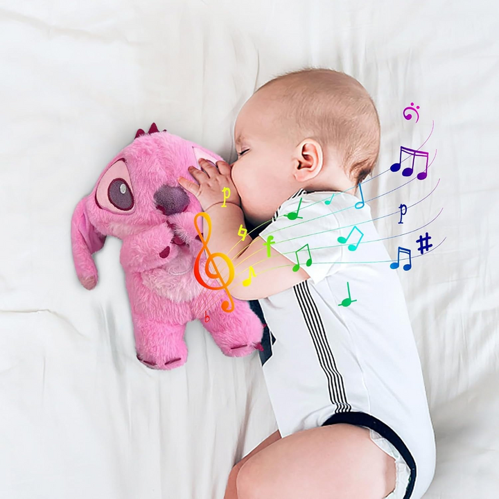 "Kuscheliges Plüschspielzeug mit sanften Lichtern und Musik, ideal für Geborgenheit und Entspannung bei Kindern und Babys."