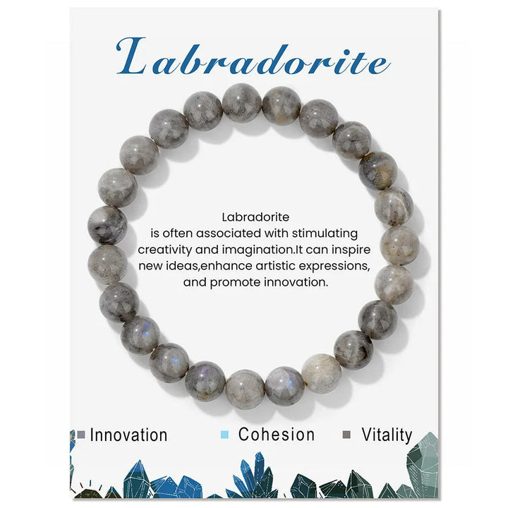 Labradorit-Armband, graue Edelsteine, Schmuck für Kreativität und Innovation, elastisch.