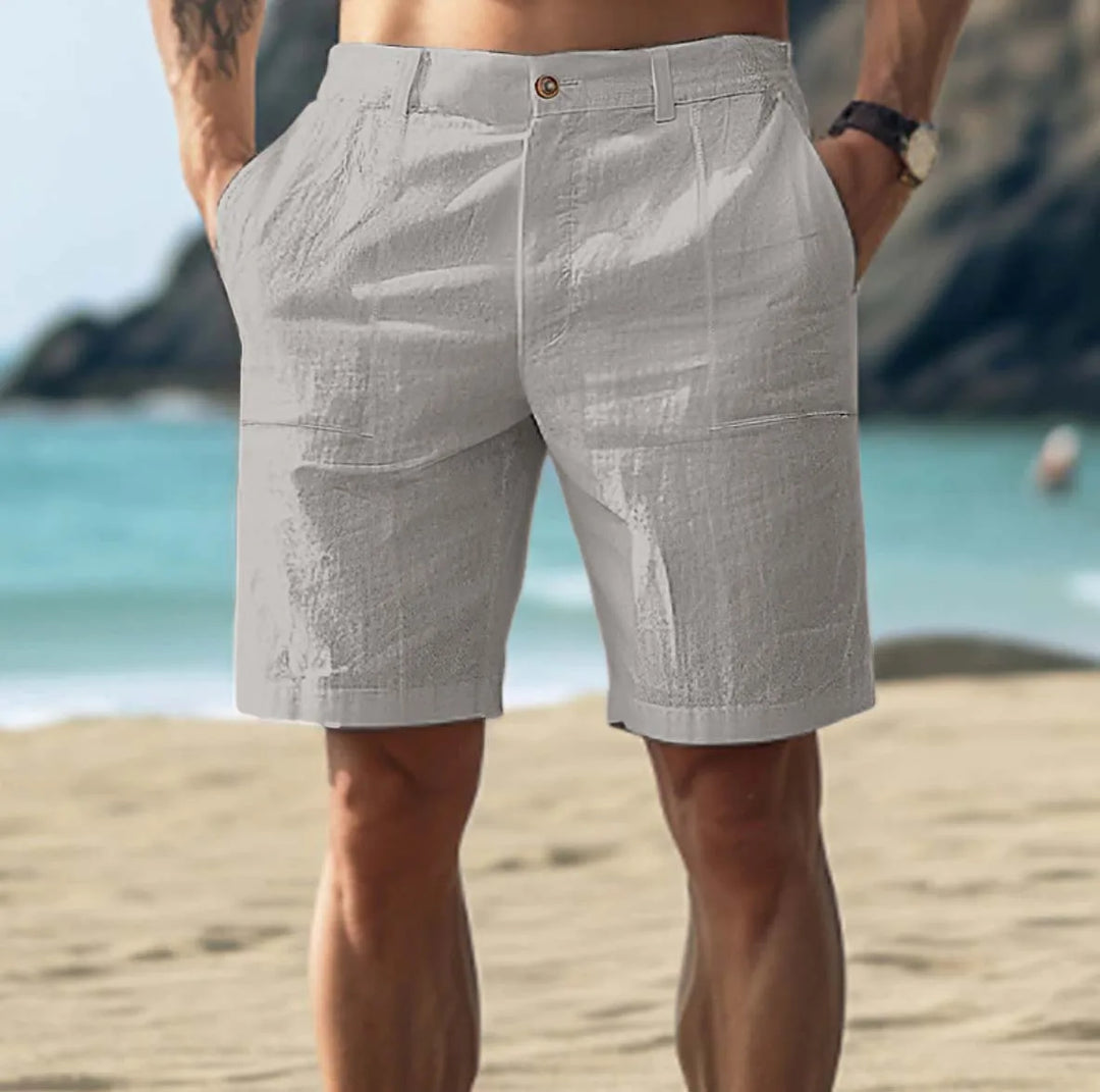 "Lässige Herren Leinen Shorts, atmungsaktiv und bequem, ideal für Sommer mit verstellbarem Bund und funktionalen Taschen."