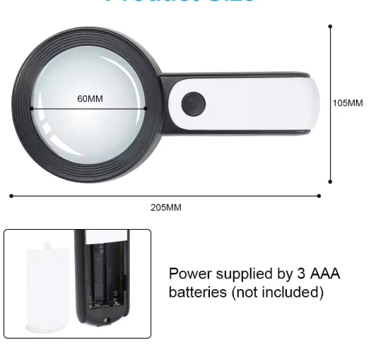LED-beleuchtete 30-fache Vergrößerungslupe für Senioren, ergonomisches Design, ideal bei schwachem Licht, handlich und leicht