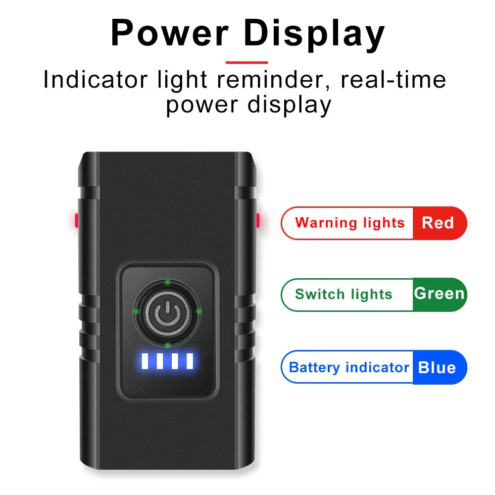 "LED Fahrradlampe 1500 Lumen, schwarz, mit USB-Aufladung und 6 Modi, wasserdicht, kompakt und robust, seitlich beleuchtet."