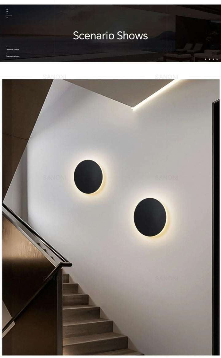 "LED-Wandleuchte mit rundem, modernem Design, eleganter Look, effiziente Beleuchtung, ideal für Wohnbereiche."