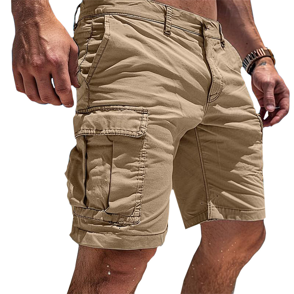Leichte Cargo-Shorts für Herren, beige, mit geräumigen Taschen und entspannter Passform, ideal für sommerliche Abenteuer.