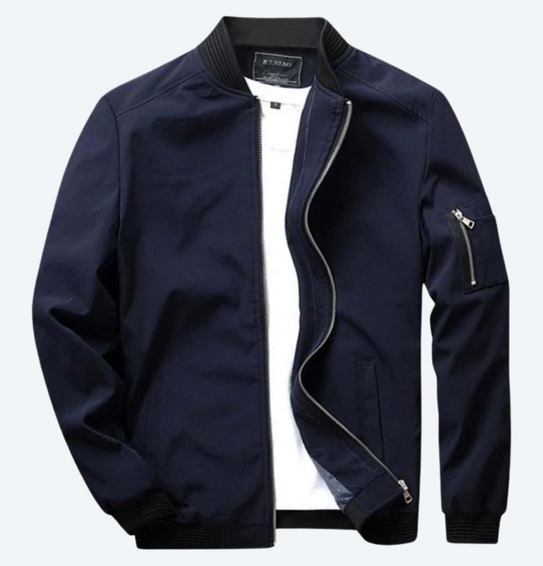 Leichte Herren-Sommerjacke, atmungsaktiv, zeitloses Design, vielseitig für kühlere Abende; moderne Passform, marineblau.
