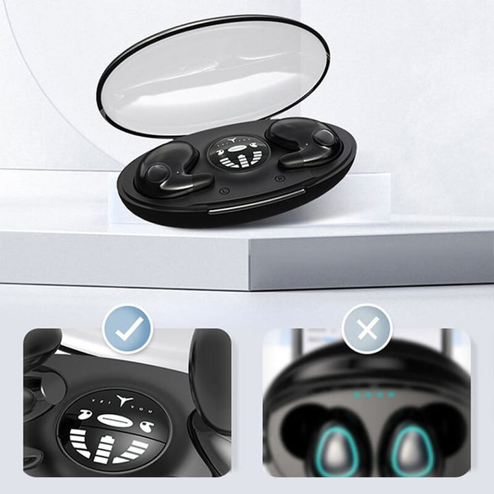 "Leichte kabellose Bluetooth-Kopfhörer, ergonomisch, IPX5 wasserdicht, Dual Noise Cancelling, ideal für unterwegs."