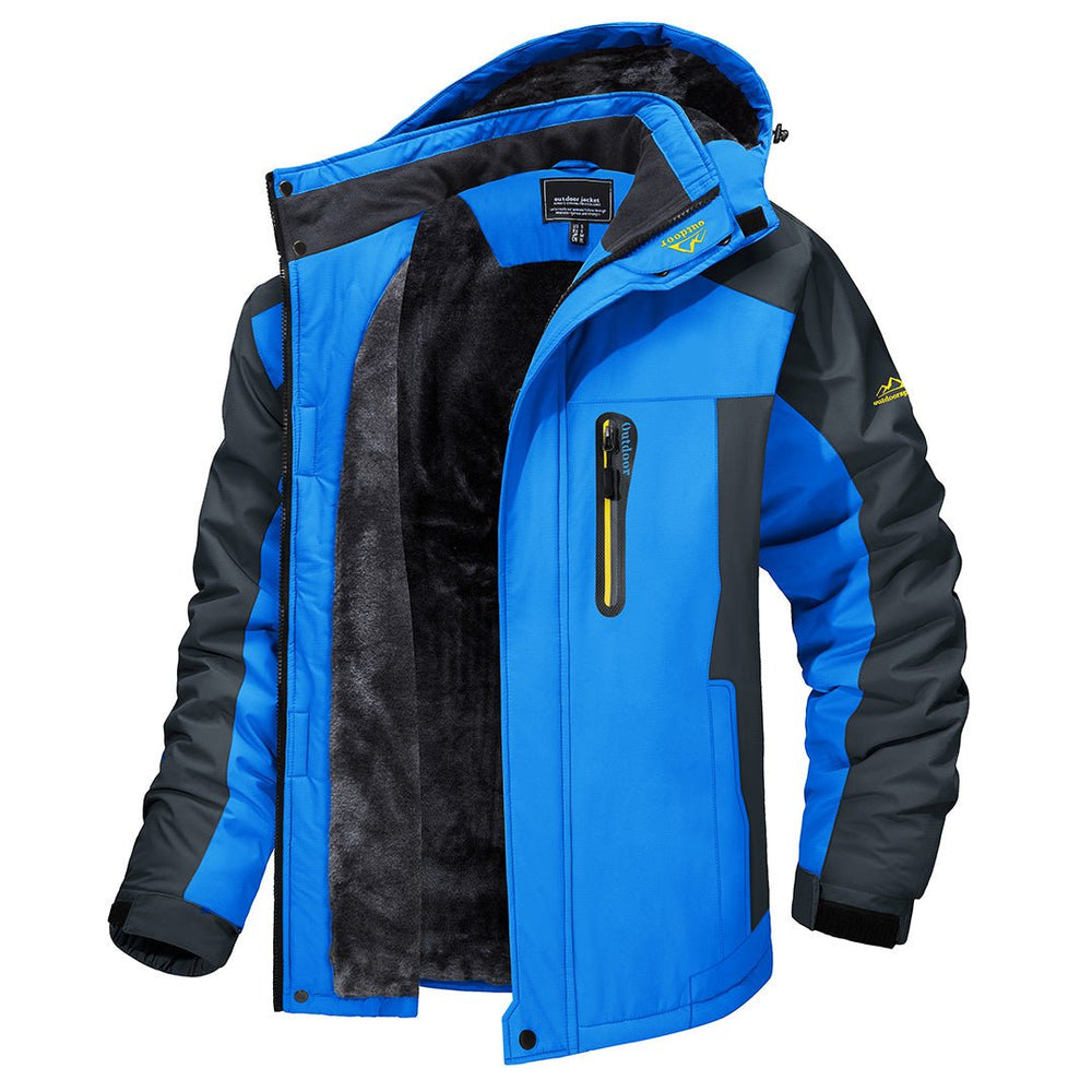 "Leon Herren-Windjacke, wasserdicht und stilvoll, in blau, mit Reißverschluss und Kapuze für Outdoor-Abenteuer."