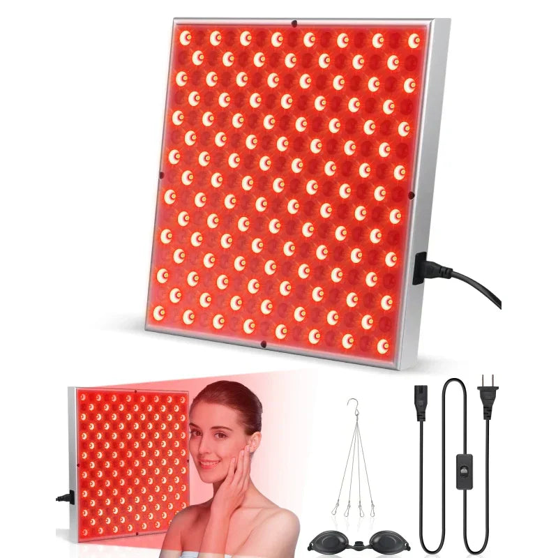 Lichttherapie Lampe mit 225 LEDs, für Hautverjüngung und Schmerztherapie, rotes und infrarotes Licht, wohnzimmerfreundlich.