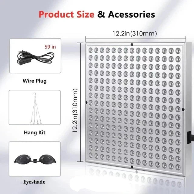 Lichttherapie Lampe mit 225 LEDs, für Hautverjüngung und Schmerztherapie, rotes und infrarotes Licht, wohnzimmerfreundlich.