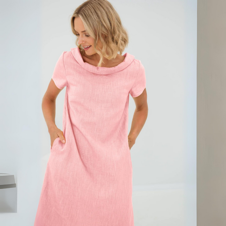 "Luftiges, atmungsaktives Leinenkleid in A-Linie, ideal für sommerliche Tage, zeitlose Eleganz für jede Gelegenheit."