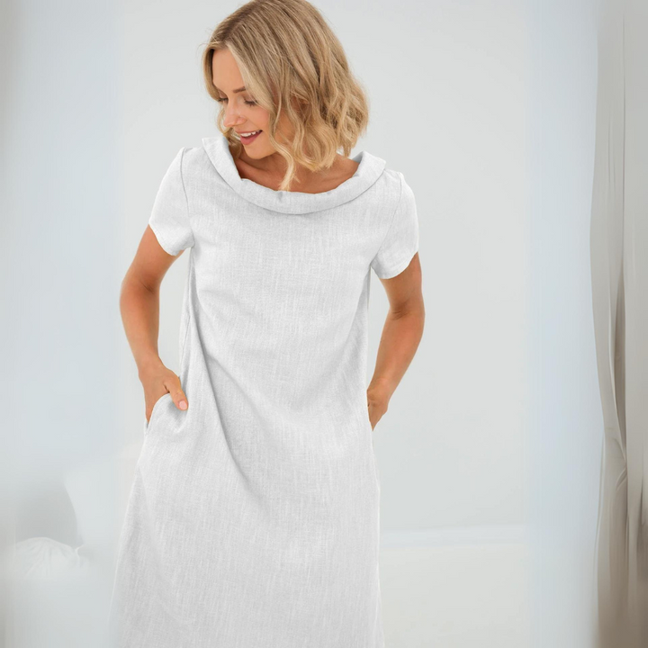 "Luftiges, atmungsaktives Leinenkleid in A-Linie, ideal für sommerliche Tage, zeitlose Eleganz für jede Gelegenheit."