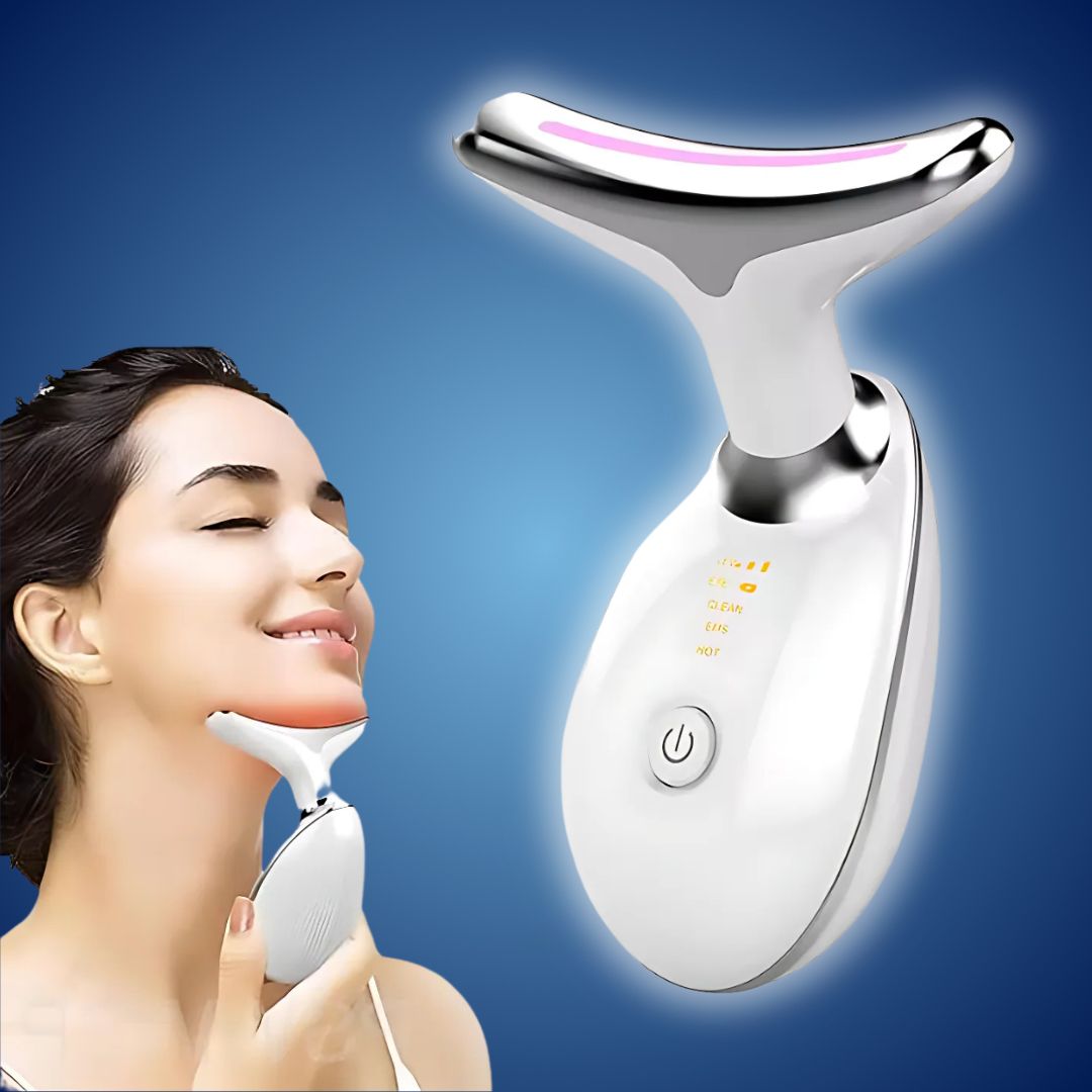 "LumiLift Gesichtsformer: Kompaktes EMS Anti-Aging Gerät strafft Haut, reduziert Doppelkinn & Falten, mit modernem Design."