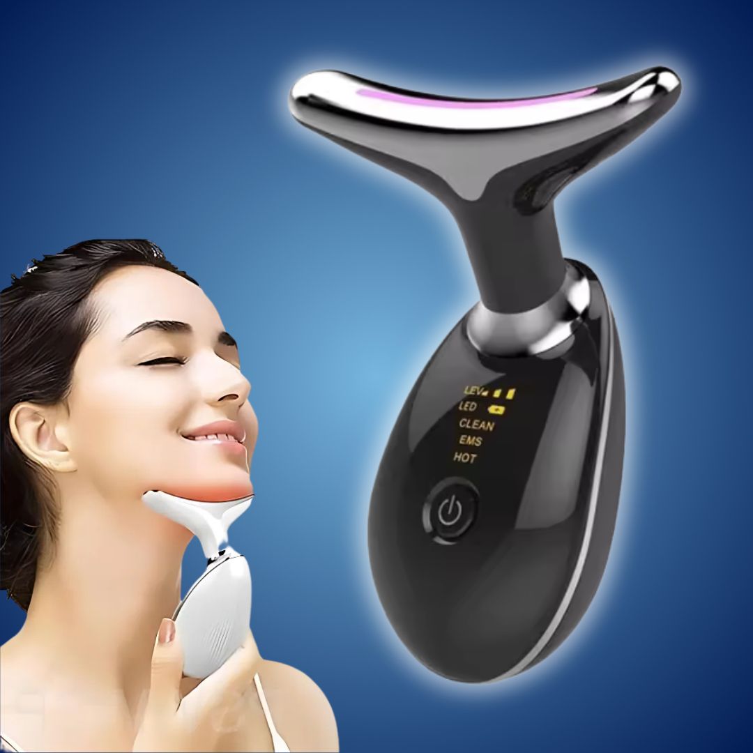 "LumiLift Gesichtsformer: Kompaktes EMS Anti-Aging Gerät strafft Haut, reduziert Doppelkinn & Falten, mit modernem Design."