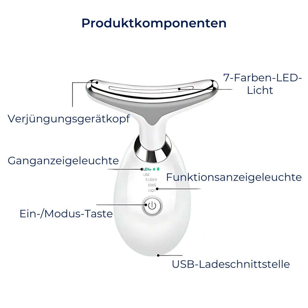 "LumiLift Gesichtsformer: Kompaktes EMS Anti-Aging Gerät strafft Haut, reduziert Doppelkinn & Falten, mit modernem Design."