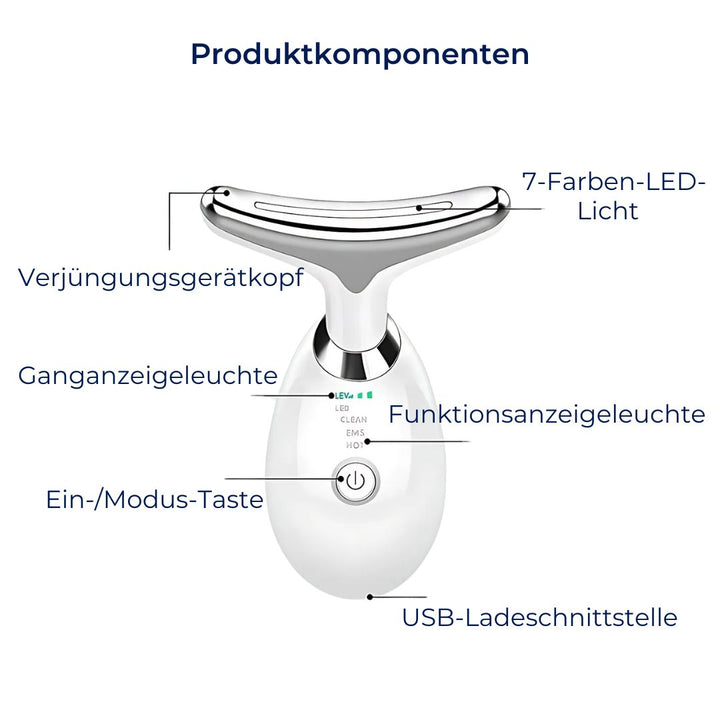 "LumiLift Gesichtsformer: Kompaktes EMS Anti-Aging Gerät strafft Haut, reduziert Doppelkinn & Falten, mit modernem Design."