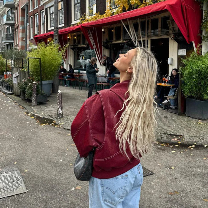 Damen Oversize Rote Lederjacke - Trendfarbe