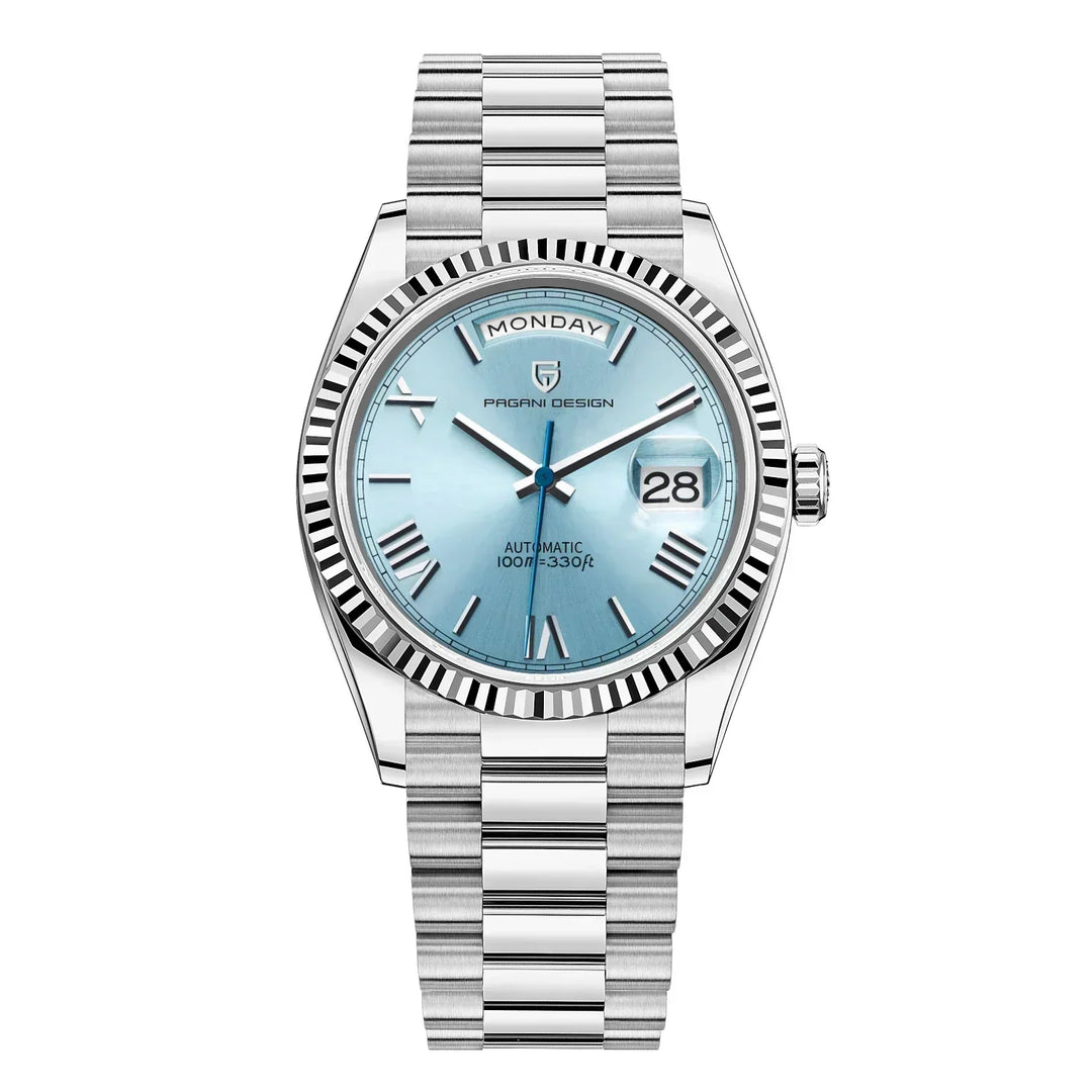 Luxuriöse automatische Herrenuhr aus Edelstahl mit stilvollem Design, präzisem Uhrwerk und wasserdichtem Gehäuse.