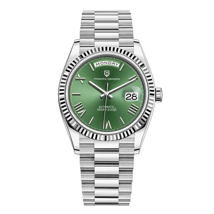 Luxuriöse automatische Herrenuhr aus Edelstahl mit stilvollem Design, präzisem Uhrwerk und wasserdichtem Gehäuse.