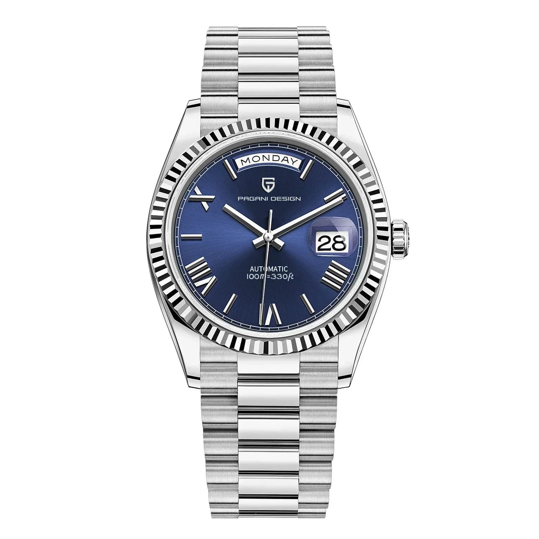 Luxuriöse automatische Herrenuhr aus Edelstahl mit stilvollem Design, präzisem Uhrwerk und wasserdichtem Gehäuse.