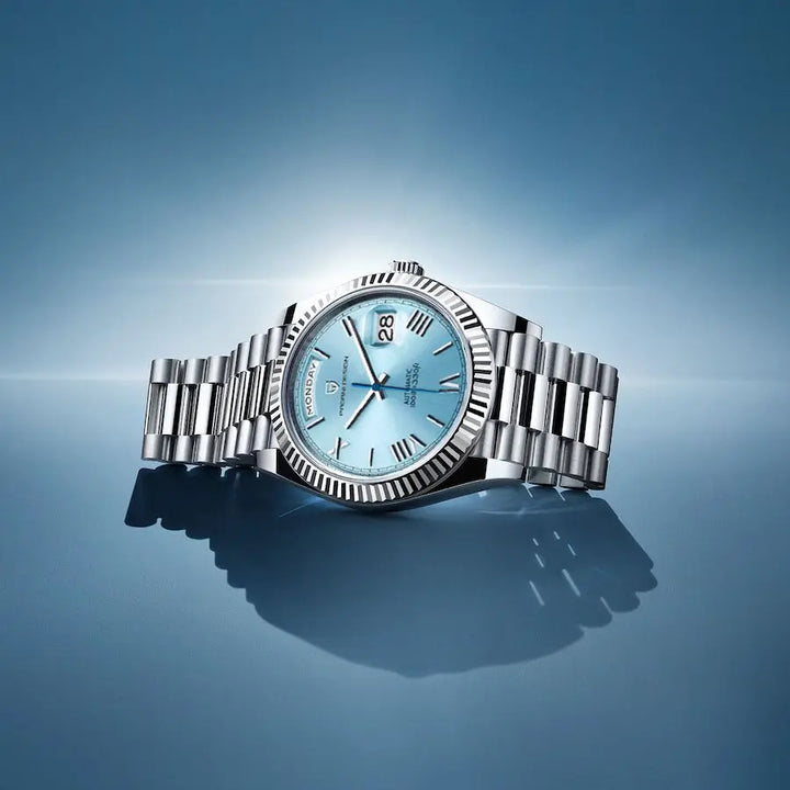 Luxuriöse automatische Herrenuhr aus Edelstahl mit stilvollem Design, präzisem Uhrwerk und wasserdichtem Gehäuse.