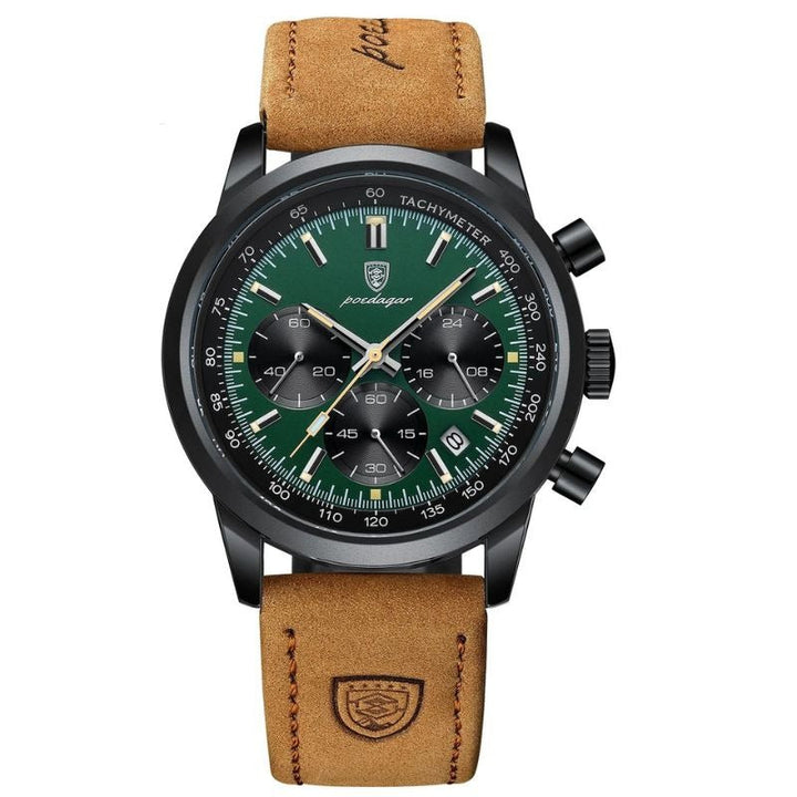 Luxuriöse Herren Chronograph Uhr aus Edelstahl, elegantes Design, mit schwarzem Zifferblatt und silbernem Gehäuse.