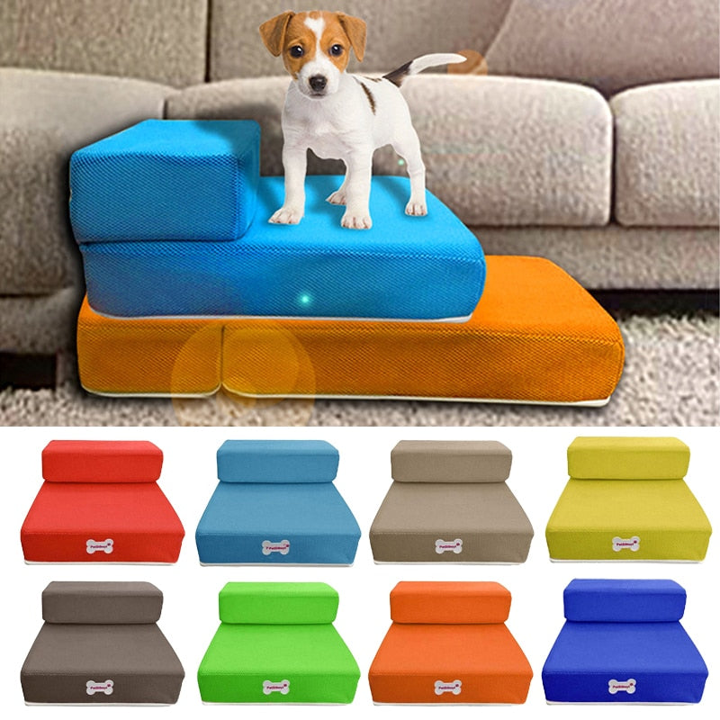 "Luxuriöse Hundetreppe in Beige mit rutschfester Oberfläche für sicheren Zugang zu Sofa & Bett, ideal für kleine Haustiere."