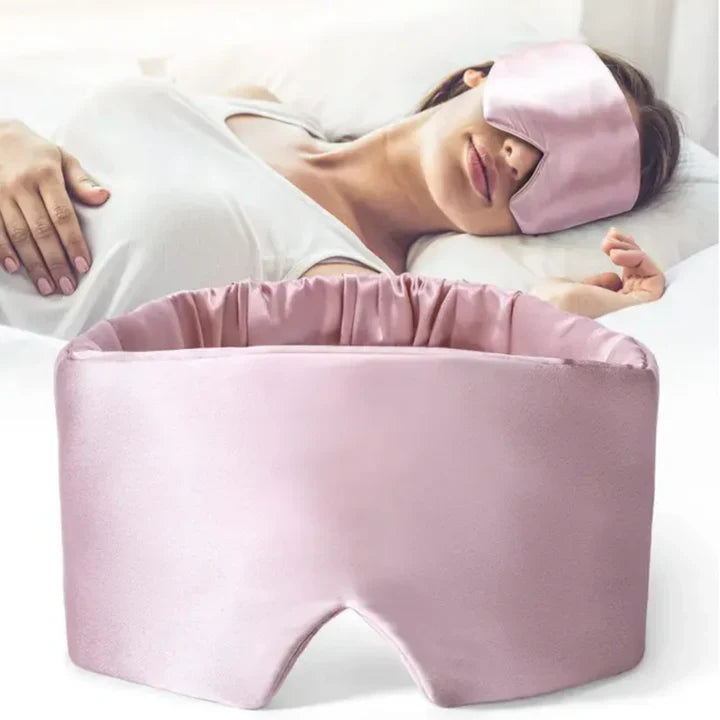 Luxuriöse Schlafmaske aus 100% Maulbeerseide, schwarz, weich, komfortabel, für bessere Verdunkelung und Entspannung.