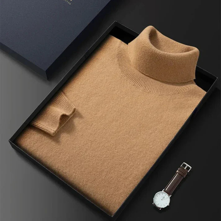 Luxuriöser Herren Kaschmir-Rollkragenpullover, bequem, weich, warm, ideal für elegante Looks im Winter.