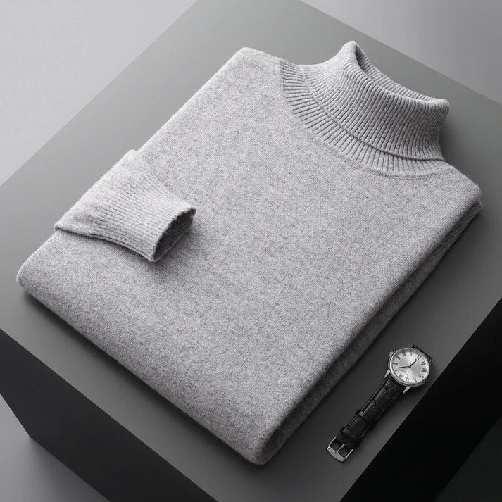 Luxuriöser Herren Kaschmir-Rollkragenpullover, bequem, weich, warm, ideal für elegante Looks im Winter.