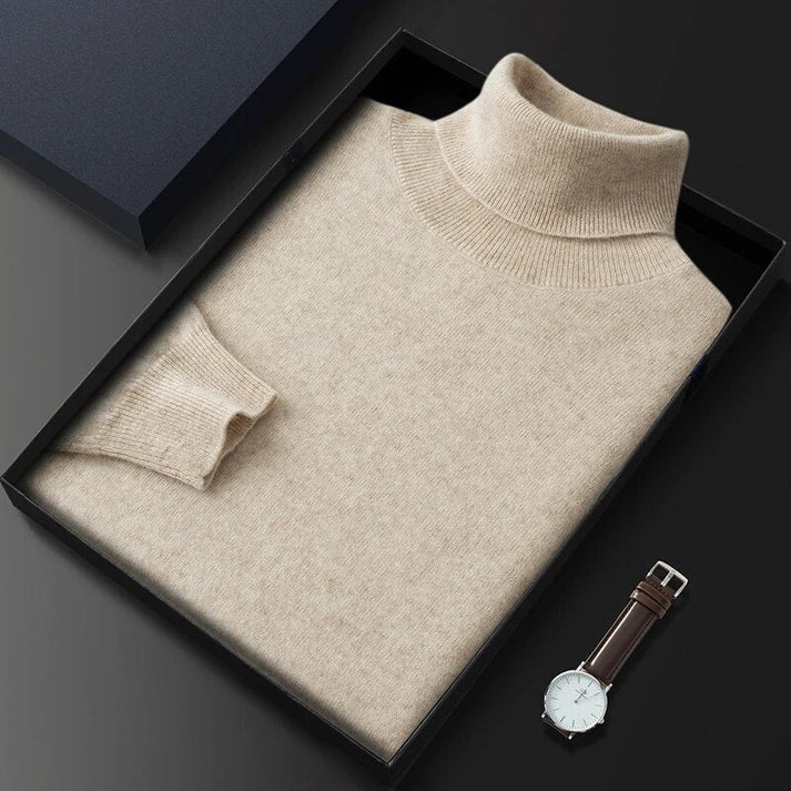 Luxuriöser Herren Kaschmir-Rollkragenpullover, bequem, weich, warm, ideal für elegante Looks im Winter.